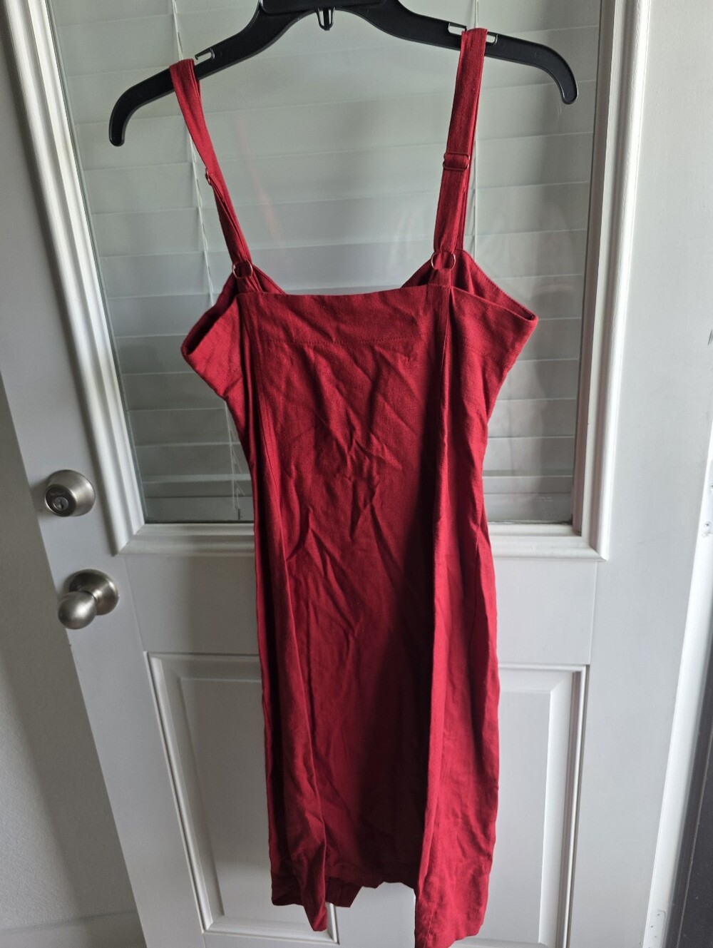 Fourteenth Place Red Midi Dress Sz XXS Gold Button Front Sleeveless Bodycon - Picture 8 of 10